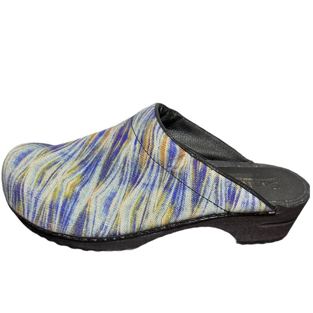 Sanita Mules Clogs Watercolor Starry Night Slip On Striped Blue Orange 9.5